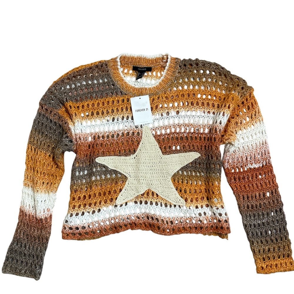 Forever 21 Women's Brown and White Star Sweater